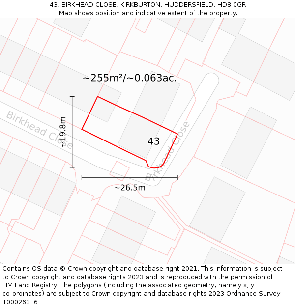 43, BIRKHEAD CLOSE, KIRKBURTON, HUDDERSFIELD, HD8 0GR: Plot and title map