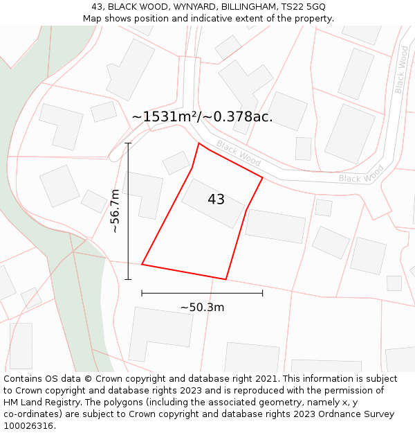 43, BLACK WOOD, WYNYARD, BILLINGHAM, TS22 5GQ: Plot and title map