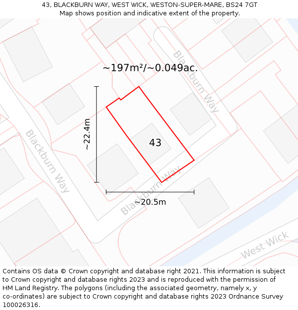 43, BLACKBURN WAY, WEST WICK, WESTON-SUPER-MARE, BS24 7GT: Plot and title map