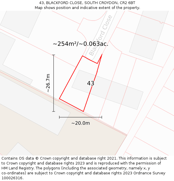 43, BLACKFORD CLOSE, SOUTH CROYDON, CR2 6BT: Plot and title map