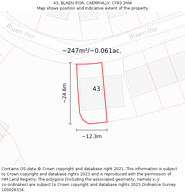 43, BLAEN IFOR, CAERPHILLY, CF83 2NW: Plot and title map