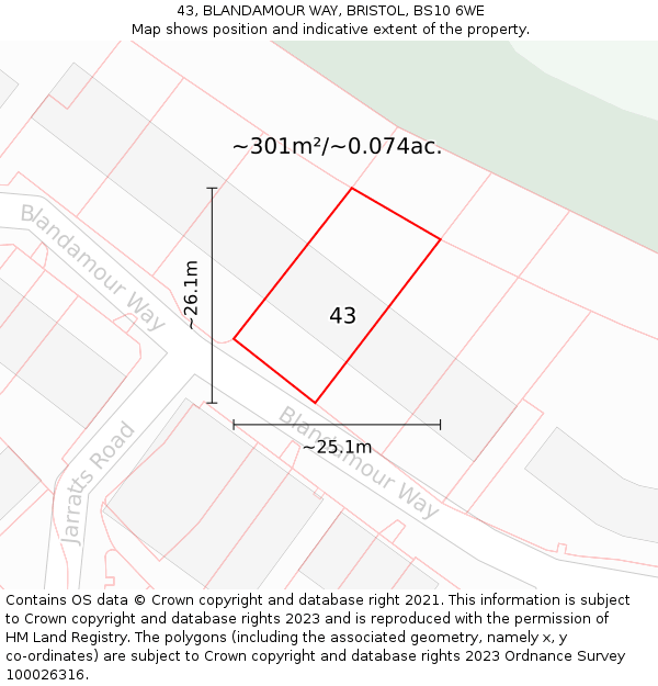 43, BLANDAMOUR WAY, BRISTOL, BS10 6WE: Plot and title map