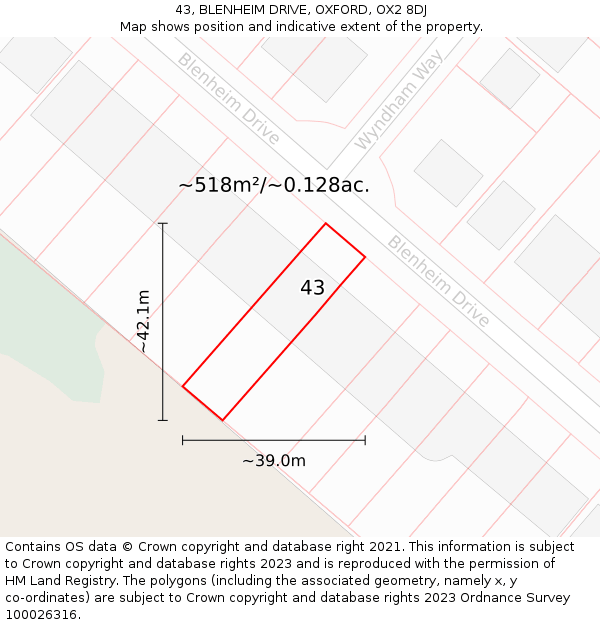 43, BLENHEIM DRIVE, OXFORD, OX2 8DJ: Plot and title map