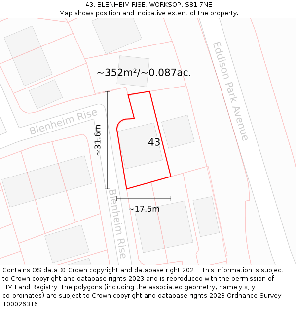 43, BLENHEIM RISE, WORKSOP, S81 7NE: Plot and title map