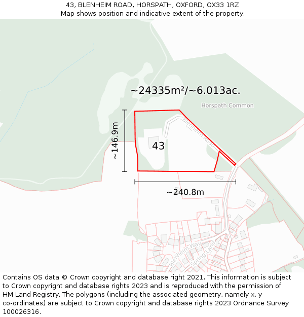 43, BLENHEIM ROAD, HORSPATH, OXFORD, OX33 1RZ: Plot and title map