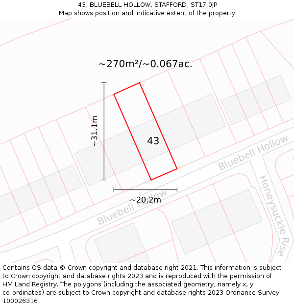 43, BLUEBELL HOLLOW, STAFFORD, ST17 0JP: Plot and title map