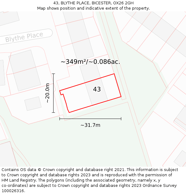 43, BLYTHE PLACE, BICESTER, OX26 2GH: Plot and title map