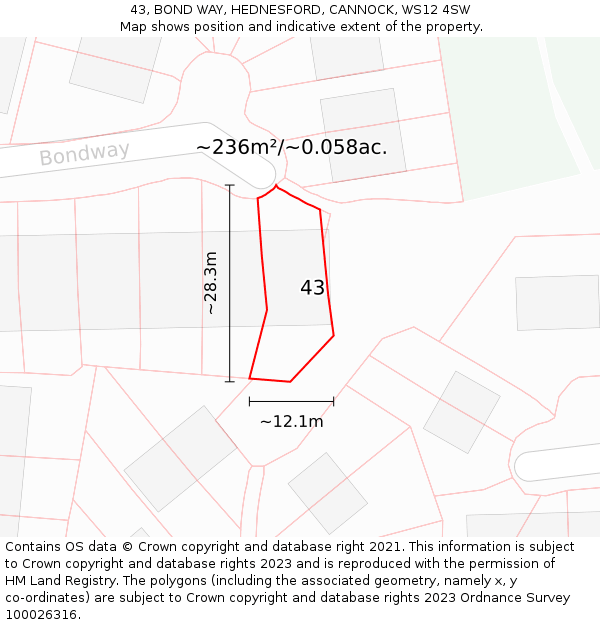 43, BOND WAY, HEDNESFORD, CANNOCK, WS12 4SW: Plot and title map