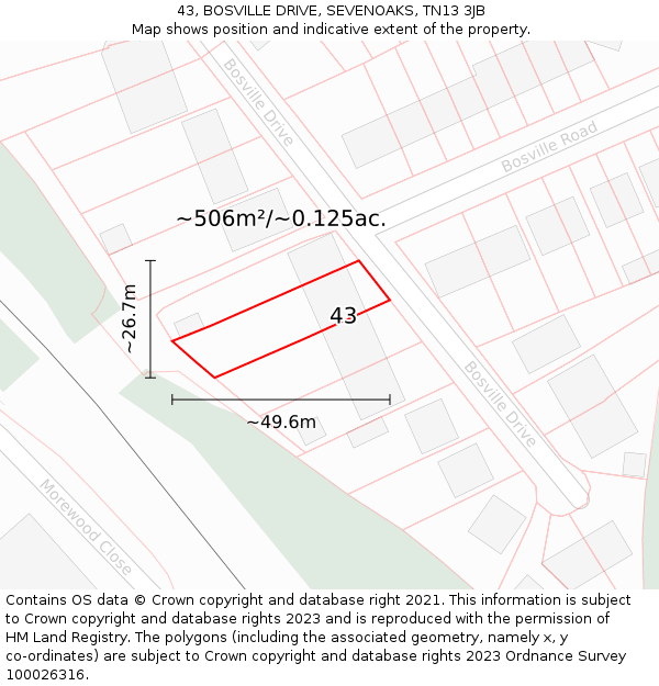 43, BOSVILLE DRIVE, SEVENOAKS, TN13 3JB: Plot and title map