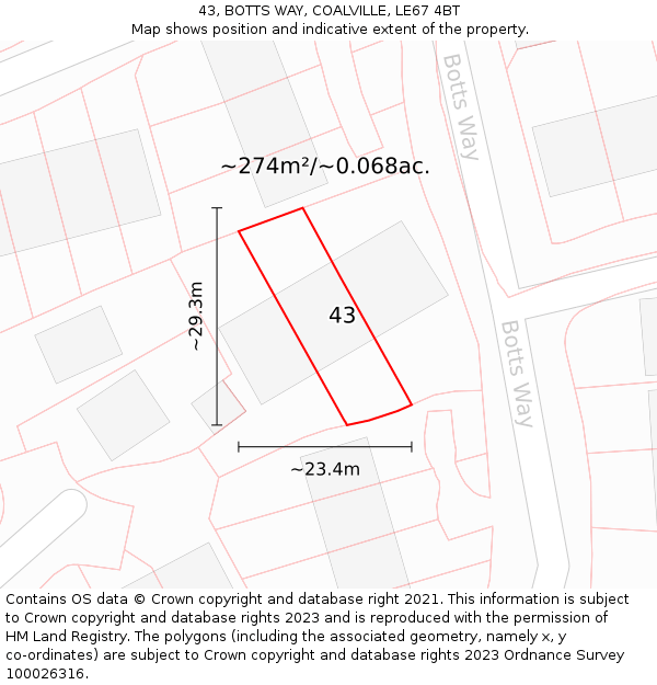 43, BOTTS WAY, COALVILLE, LE67 4BT: Plot and title map