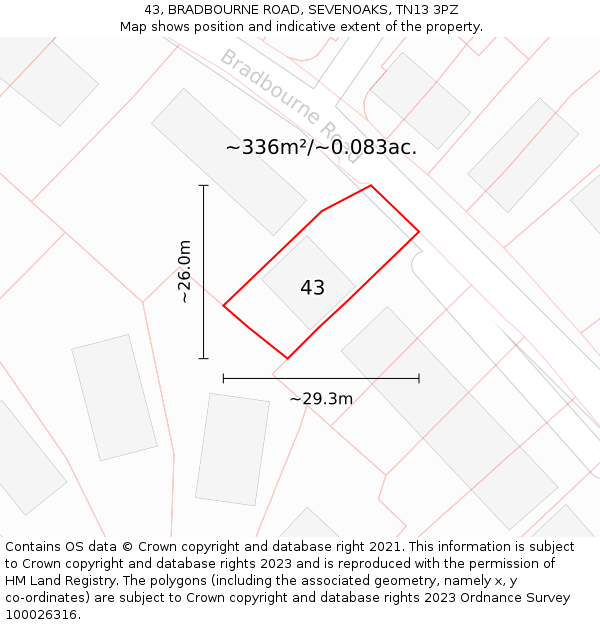 43, BRADBOURNE ROAD, SEVENOAKS, TN13 3PZ: Plot and title map