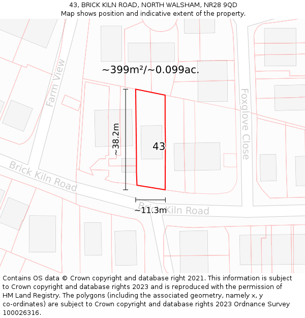 43, BRICK KILN ROAD, NORTH WALSHAM, NR28 9QD: Plot and title map