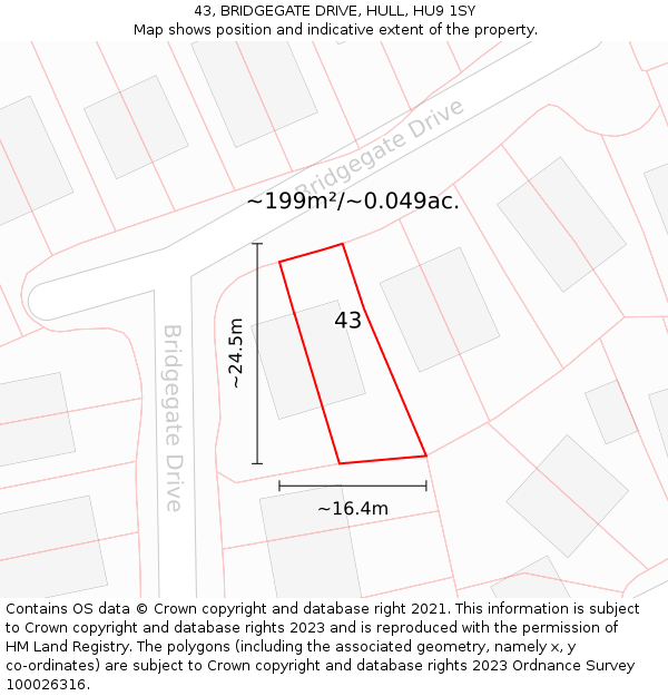 43, BRIDGEGATE DRIVE, HULL, HU9 1SY: Plot and title map