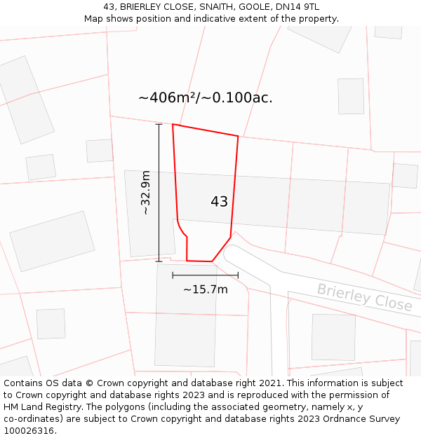 43, BRIERLEY CLOSE, SNAITH, GOOLE, DN14 9TL: Plot and title map