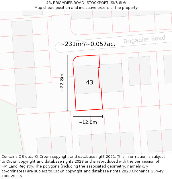 43, BRIGADIER ROAD, STOCKPORT, SK5 8LW: Plot and title map