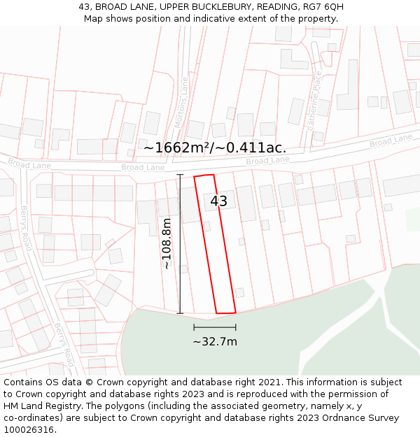 43, BROAD LANE, UPPER BUCKLEBURY, READING, RG7 6QH: Plot and title map