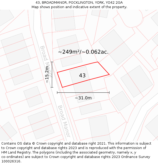 43, BROADMANOR, POCKLINGTON, YORK, YO42 2GA: Plot and title map