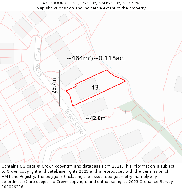 43, BROOK CLOSE, TISBURY, SALISBURY, SP3 6PW: Plot and title map