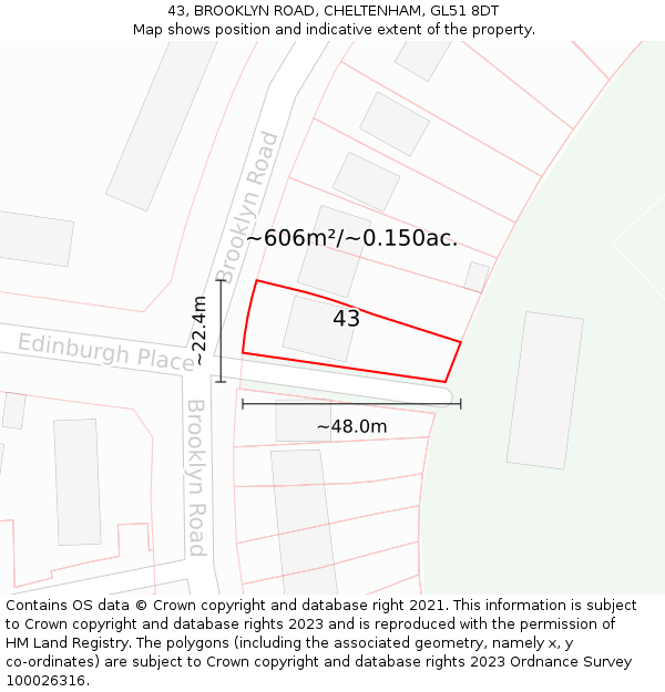 43, BROOKLYN ROAD, CHELTENHAM, GL51 8DT: Plot and title map