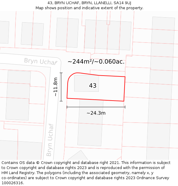 43, BRYN UCHAF, BRYN, LLANELLI, SA14 9UJ: Plot and title map