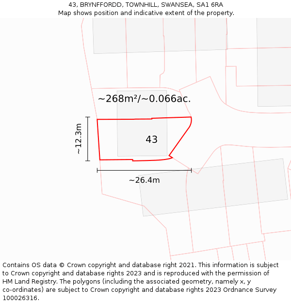 43, BRYNFFORDD, TOWNHILL, SWANSEA, SA1 6RA: Plot and title map