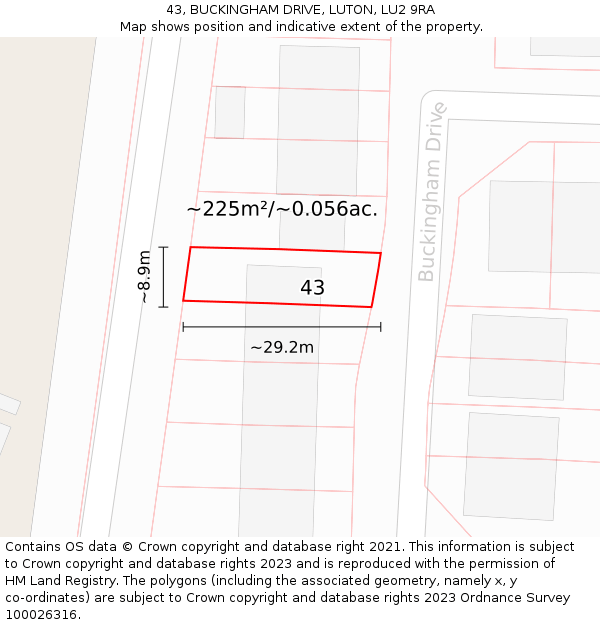 43, BUCKINGHAM DRIVE, LUTON, LU2 9RA: Plot and title map