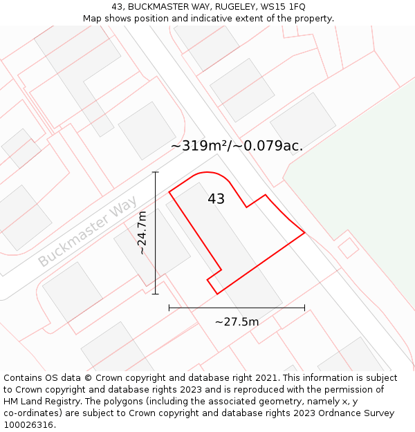 43, BUCKMASTER WAY, RUGELEY, WS15 1FQ: Plot and title map