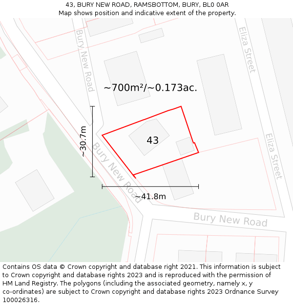 43, BURY NEW ROAD, RAMSBOTTOM, BURY, BL0 0AR: Plot and title map