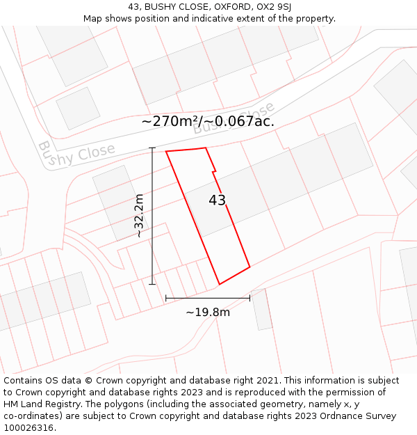 43, BUSHY CLOSE, OXFORD, OX2 9SJ: Plot and title map