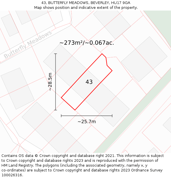 43, BUTTERFLY MEADOWS, BEVERLEY, HU17 9GA: Plot and title map