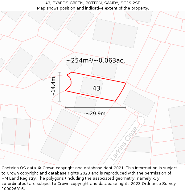 43, BYARDS GREEN, POTTON, SANDY, SG19 2SB: Plot and title map