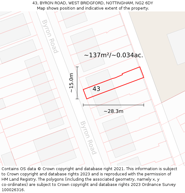 43, BYRON ROAD, WEST BRIDGFORD, NOTTINGHAM, NG2 6DY: Plot and title map