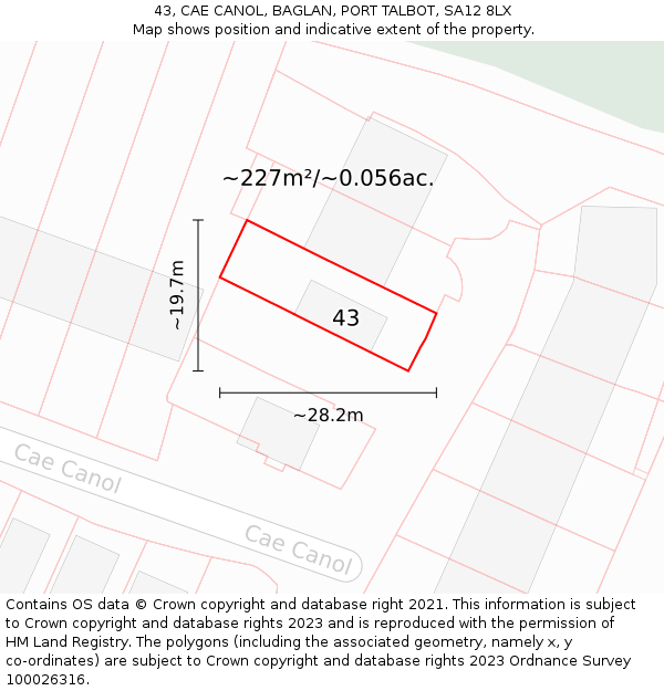43, CAE CANOL, BAGLAN, PORT TALBOT, SA12 8LX: Plot and title map