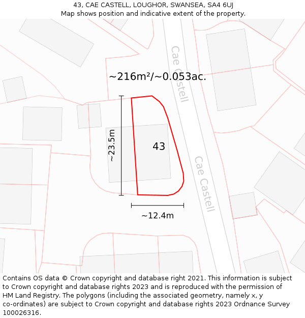 43, CAE CASTELL, LOUGHOR, SWANSEA, SA4 6UJ: Plot and title map