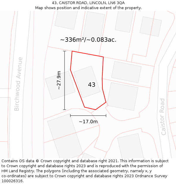 43, CAISTOR ROAD, LINCOLN, LN6 3QA: Plot and title map