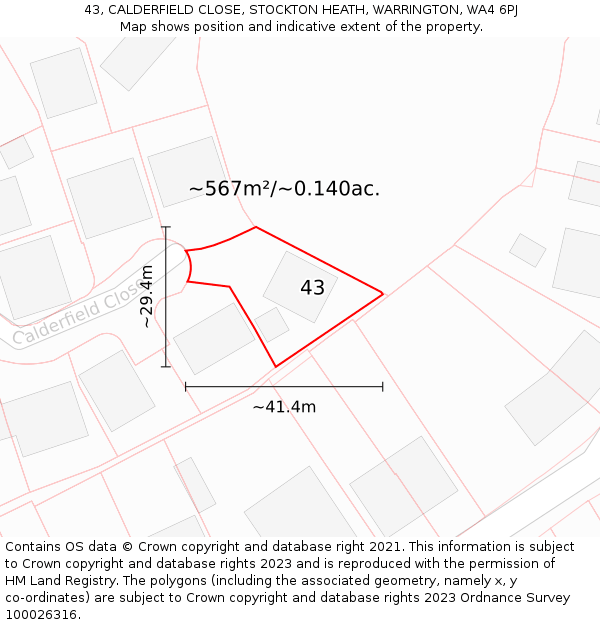 43, CALDERFIELD CLOSE, STOCKTON HEATH, WARRINGTON, WA4 6PJ: Plot and title map