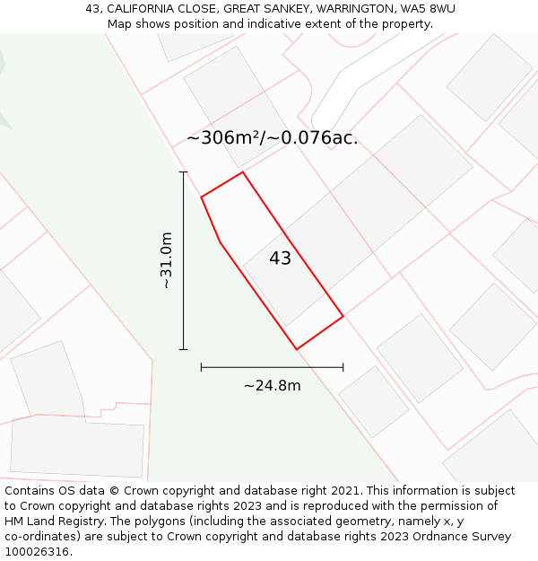 43, CALIFORNIA CLOSE, GREAT SANKEY, WARRINGTON, WA5 8WU: Plot and title map