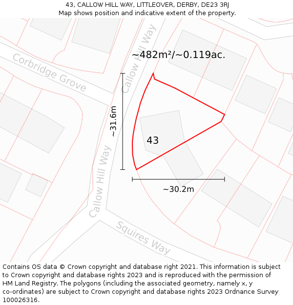 43, CALLOW HILL WAY, LITTLEOVER, DERBY, DE23 3RJ: Plot and title map