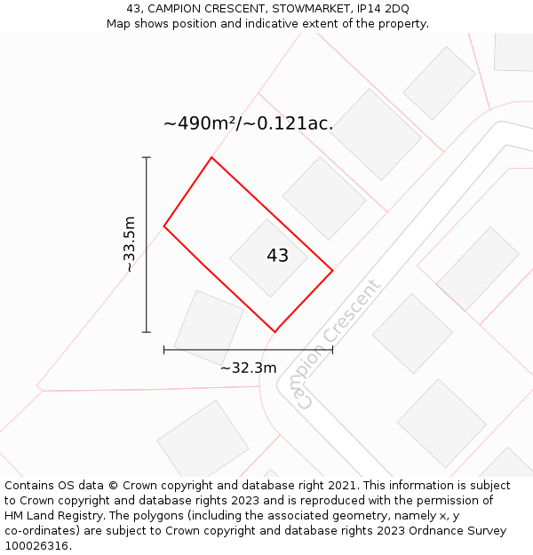 43, CAMPION CRESCENT, STOWMARKET, IP14 2DQ: Plot and title map