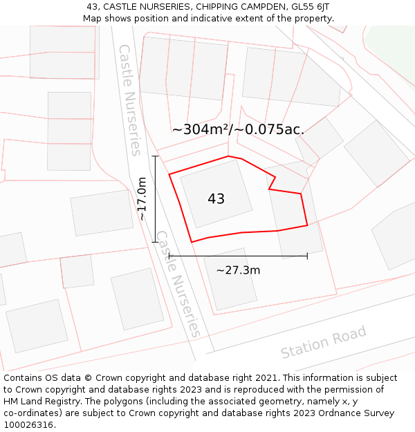 43, CASTLE NURSERIES, CHIPPING CAMPDEN, GL55 6JT: Plot and title map