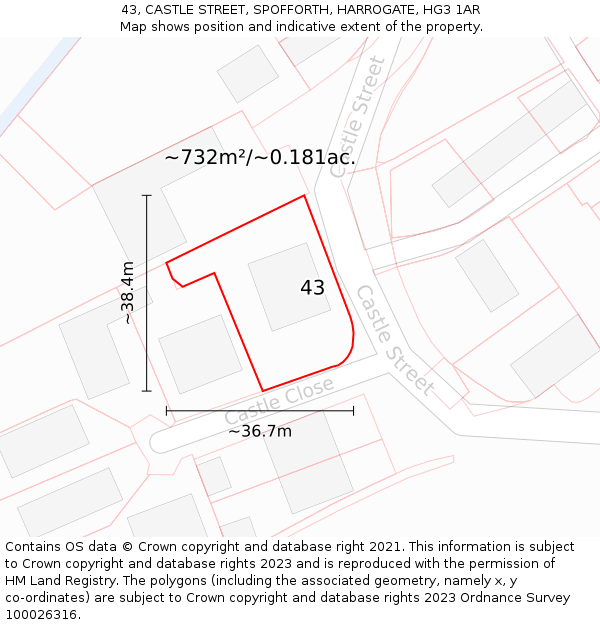 43, CASTLE STREET, SPOFFORTH, HARROGATE, HG3 1AR: Plot and title map
