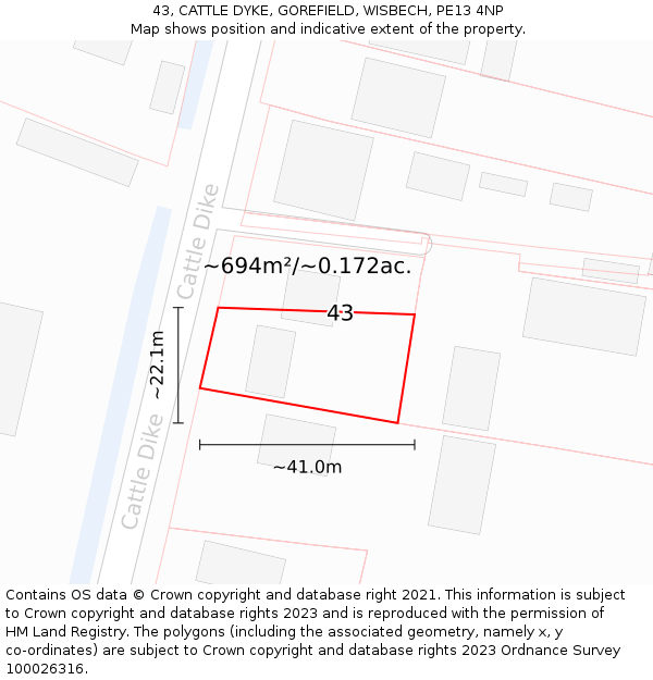 43, CATTLE DYKE, GOREFIELD, WISBECH, PE13 4NP: Plot and title map