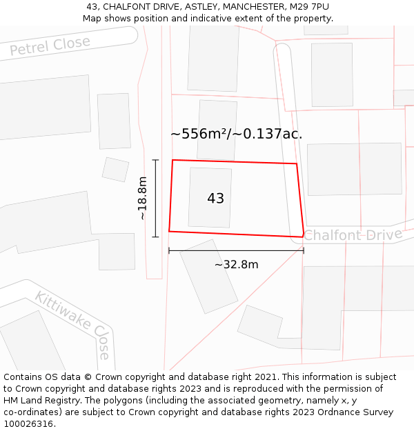 43, CHALFONT DRIVE, ASTLEY, MANCHESTER, M29 7PU: Plot and title map