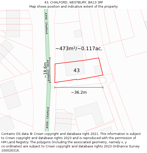 43, CHALFORD, WESTBURY, BA13 3RF: Plot and title map