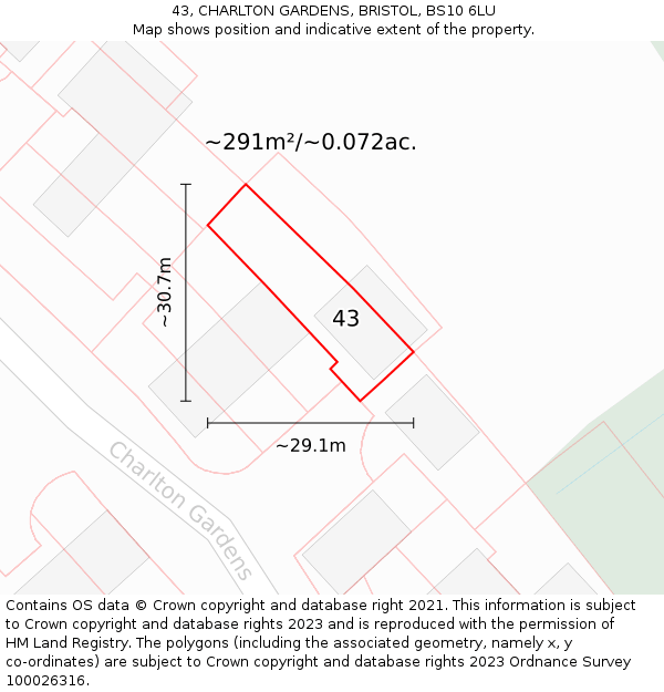 43, CHARLTON GARDENS, BRISTOL, BS10 6LU: Plot and title map