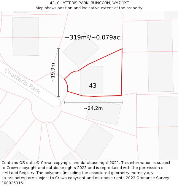 43, CHATTERIS PARK, RUNCORN, WA7 1XE: Plot and title map