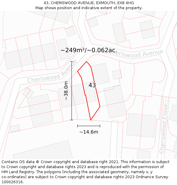 43, CHERISWOOD AVENUE, EXMOUTH, EX8 4HG: Plot and title map
