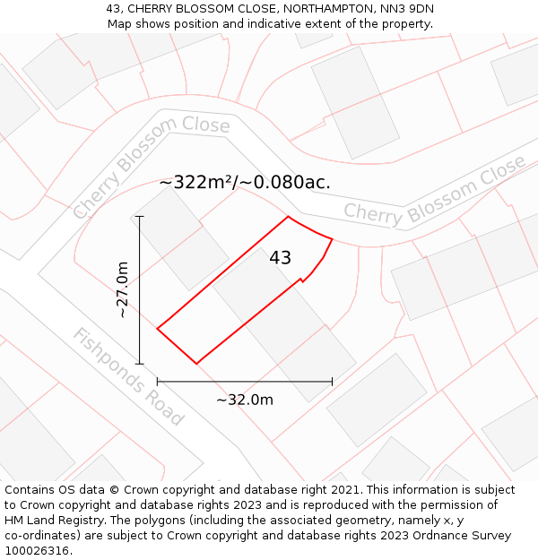 43, CHERRY BLOSSOM CLOSE, NORTHAMPTON, NN3 9DN: Plot and title map