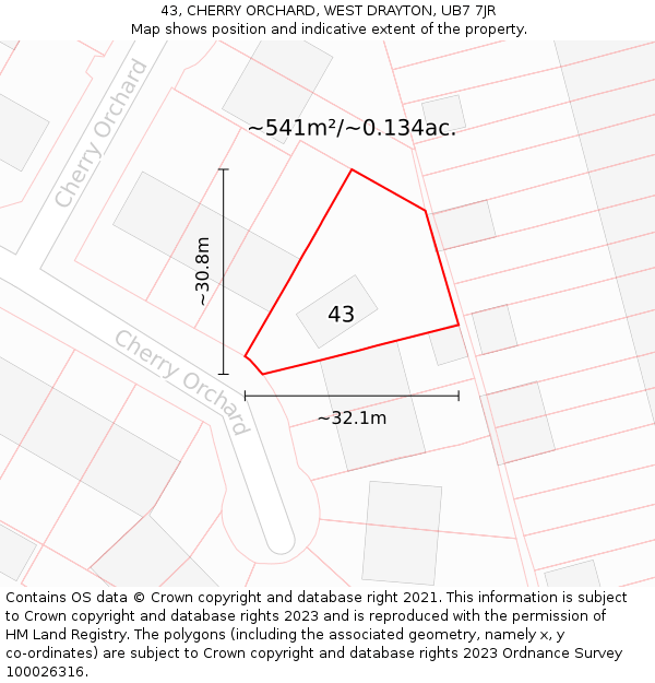 43, CHERRY ORCHARD, WEST DRAYTON, UB7 7JR: Plot and title map