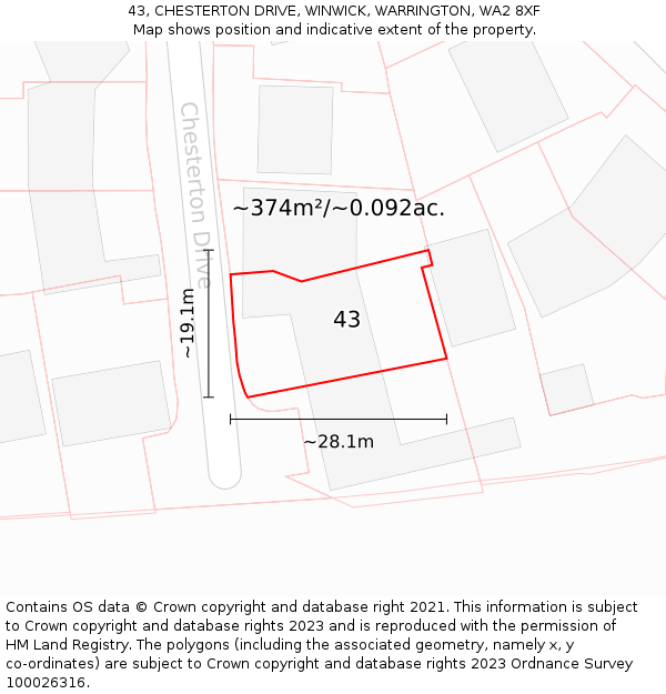 43, CHESTERTON DRIVE, WINWICK, WARRINGTON, WA2 8XF: Plot and title map